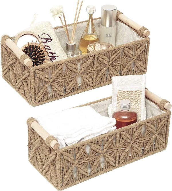 Macrame Storage Basket Boho Decor Baskets for Organizing Woven Beige