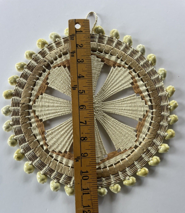 Marshall Islands Hand Woven Wall Hanging Small Round Starburst W/Cowrie Shells - Image 2