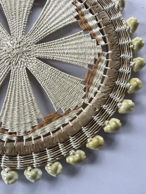 Marshall Islands Hand Woven Wall Hanging Small Round Starburst W/Cowrie Shells - Image 3