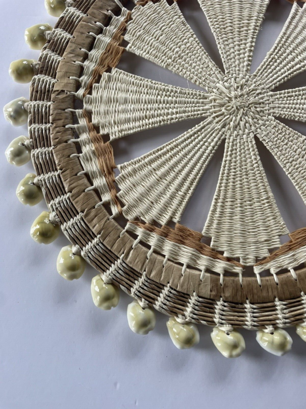 Marshall Islands Hand Woven Wall Hanging Small Round Starburst W/Cowrie Shells - Image 4