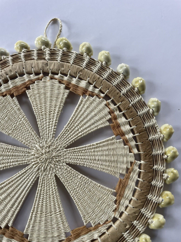 Marshall Islands Hand Woven Wall Hanging Small Round Starburst W/Cowrie Shells - Image 6