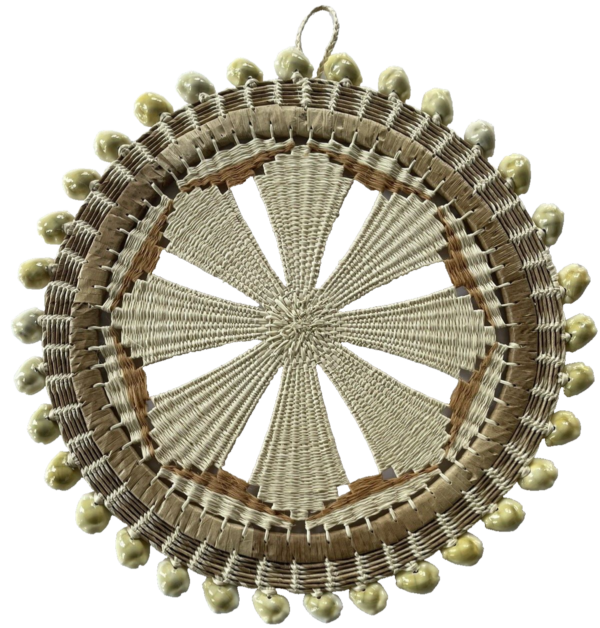 Marshall Islands Hand Woven Wall Hanging Small Round Starburst W/Cowrie Shells