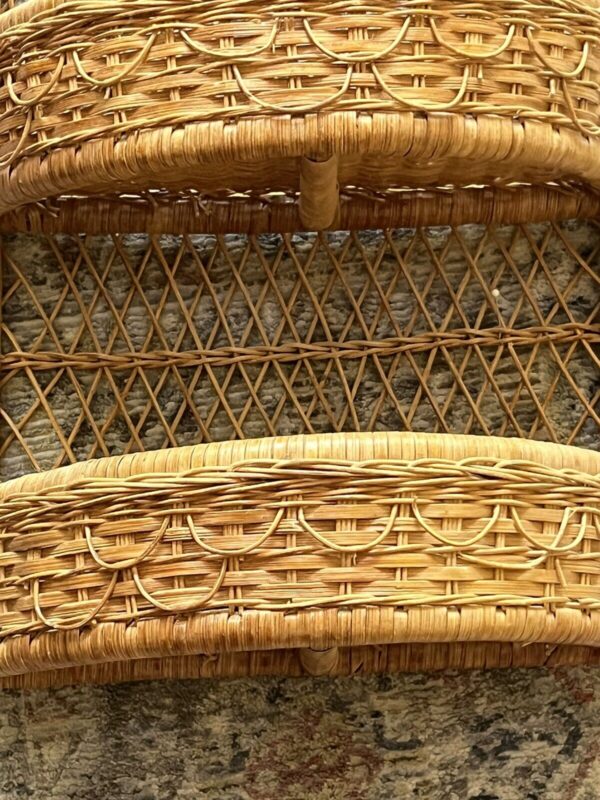 MCM rattan wicker boho wall shelf two basket, kitchen bathroom 22” tall 1970s ? - Image 2