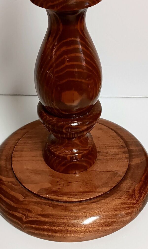 MCM Solid Oak 15.5" Base Lamp & Boho Rattan Faux Oak Panel 10" Lampshade Vtg - Image 4