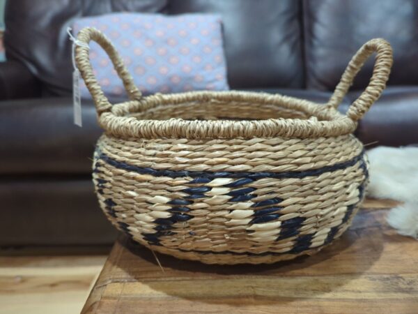 Medium Squatty Boho Seagrass Basket Bohemian Geometric - Image 2