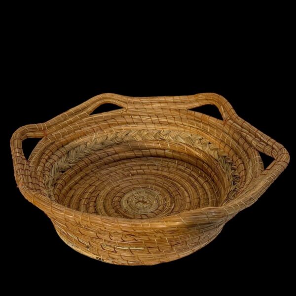 MEXICAN MICHOACAN FOLK ART BASKET Pine Straw Braided Detail BoHo TRAY BOWL EUC - Image 3