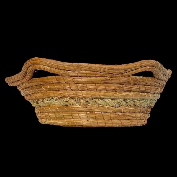 MEXICAN MICHOACAN FOLK ART BASKET Pine Straw Braided Detail BoHo TRAY BOWL EUC - Image 4