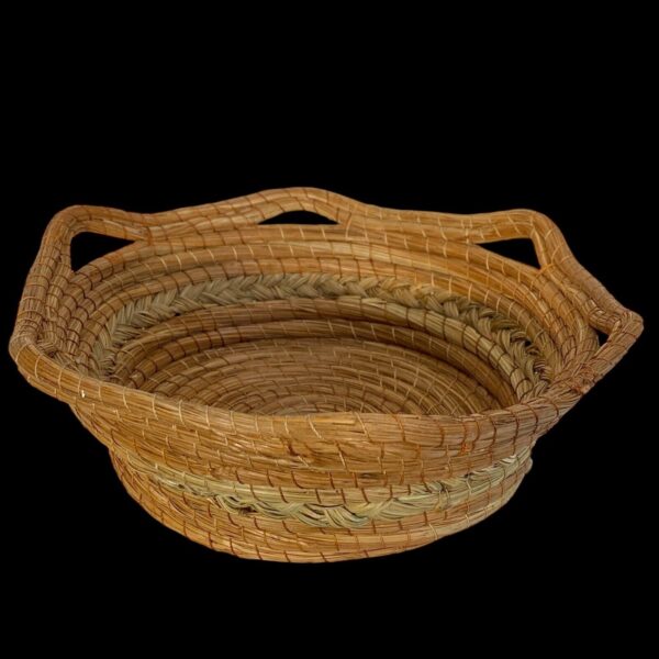 MEXICAN MICHOACAN FOLK ART BASKET Pine Straw Braided Detail BoHo TRAY BOWL EUC - Image 5