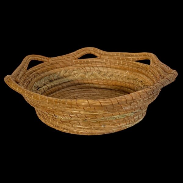 MEXICAN MICHOACAN FOLK ART BASKET Pine Straw Braided Detail BoHo TRAY BOWL EUC - Image 6