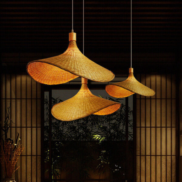 Mid Century Modern Rattan Weaven Ceiling Light Retro Pendant Restaurant Lighting - Image 2