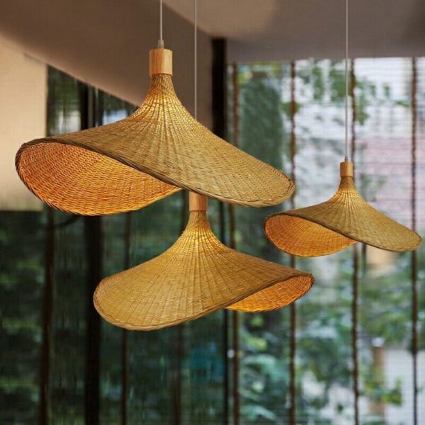 Mid Century Modern Rattan Weaven Ceiling Light Retro Pendant Restaurant Lighting - Image 3