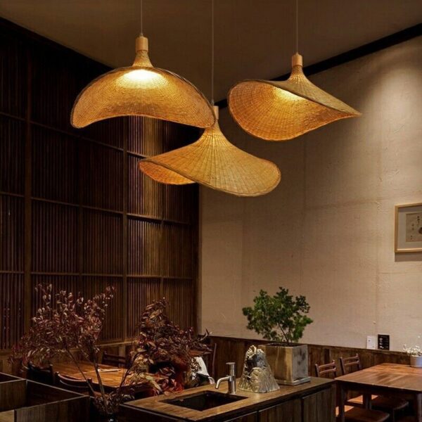 Mid Century Modern Rattan Weaven Ceiling Light Retro Pendant Restaurant Lighting - Image 5