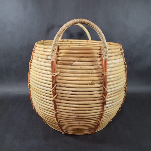 Mid Century Pencil Reed Basket Plant Bamboo Rattan with Handles Hand Made - Image 4