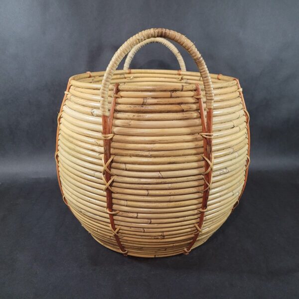 Mid Century Pencil Reed Basket Plant Bamboo Rattan with Handles Hand Made - Image 6