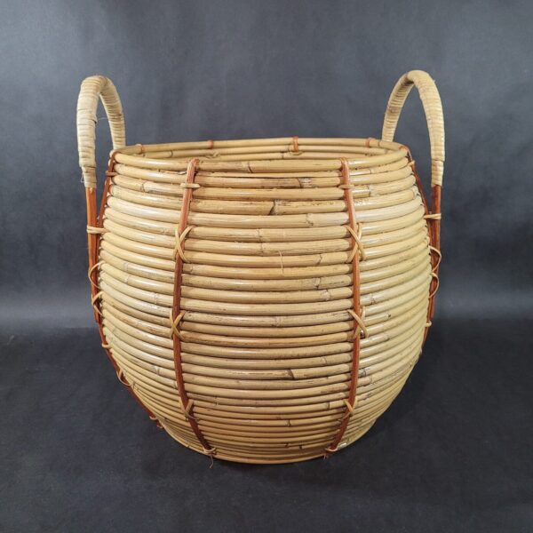 Mid Century Pencil Reed Basket Plant Bamboo Rattan with Handles Hand Made