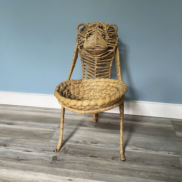 Mid Century Wicker Monkey Rack Basket Woven Boho Natural Vintage MCM Standing - Image 2