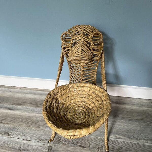 Mid Century Wicker Monkey Rack Basket Woven Boho Natural Vintage MCM Standing - Image 3