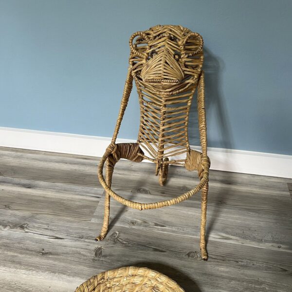 Mid Century Wicker Monkey Rack Basket Woven Boho Natural Vintage MCM Standing - Image 5