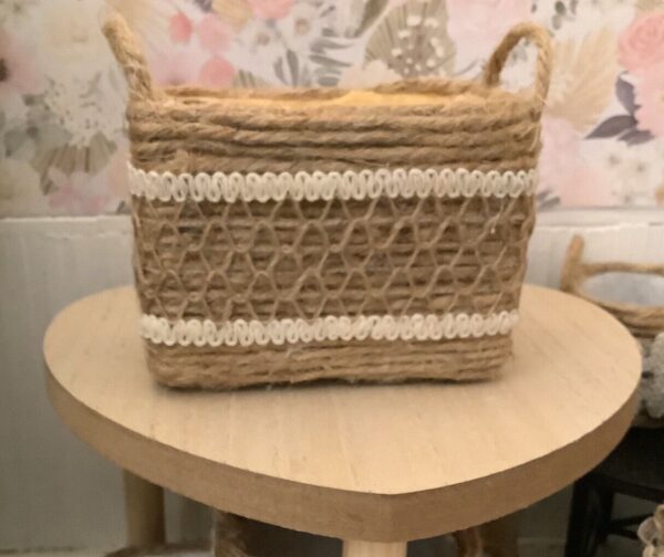 Miniature Barbie Size Jute Basket For 1:6 Scale Dollhouse Decor - Image 3