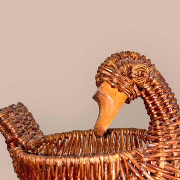 Miniature Set Of Wicker DUCK Basket Wood Face Boho Chick Set MCM Mid Century Vtg - Image 6