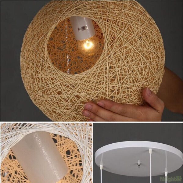 Minimalist Rattan Ball LED Pendant Lamps Chandelier Suspension Hanging Lights - Image 4