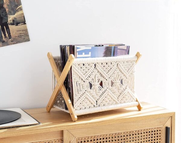 Mkono Macrame Magazine Rack Boho Magazine Holder Storage Standing Basket - Image 3