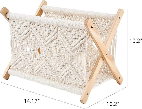 Mkono Macrame Magazine Rack Boho Magazine Holder Storage Standing Basket - Image 6