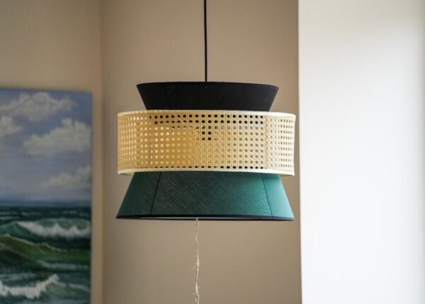 Modern Ceiling Light Fixture Rattan Shade Hanging Pendant Light Home Decor - Image 2