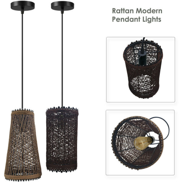 Modern Pendant Lights Rattan Wicker Basket Ceiling Pendant Living Room Lighting