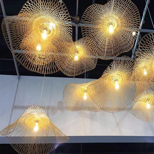 Modern Rattan Bamboo Chandelier Hat Lamp Light Ceiling Fixture Bar Restaurant - Image 2