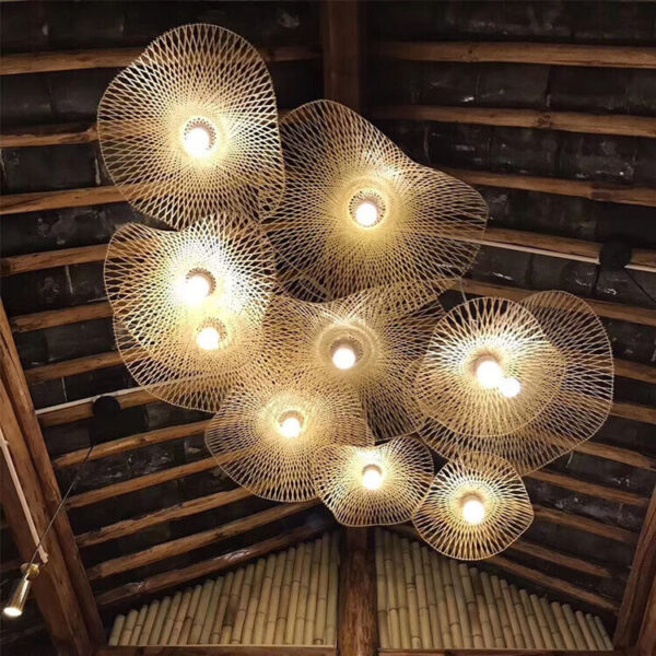 Modern Rattan Bamboo Chandelier Hat Lamp Light Ceiling Fixture Bar Restaurant - Image 3