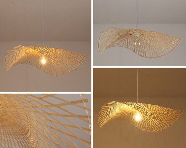 Modern Rattan Bamboo Chandelier Hat Lamp Light Ceiling Fixture Bar Restaurant - Image 5