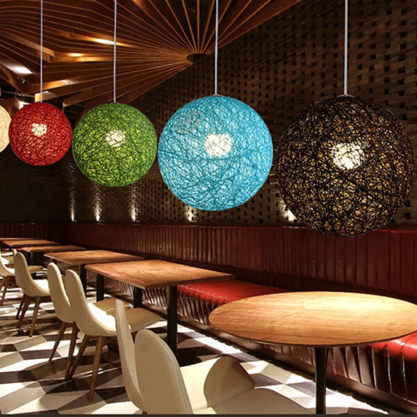 Modern Round Woven Rattan Vine Ball Vintage Ceiling Pendant Light Chandelier UK - Image 4