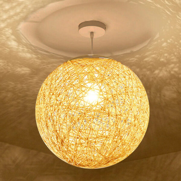 Modern Round Woven Rattan Vine Ball Vintage Ceiling Pendant Light Chandelier UK - Image 5