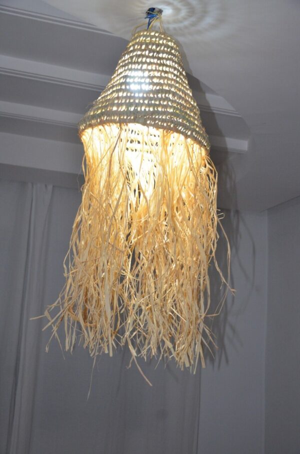 Moroccan pendant light straw and raffia, straw lampshade, raffia lamp Handmade - Image 4