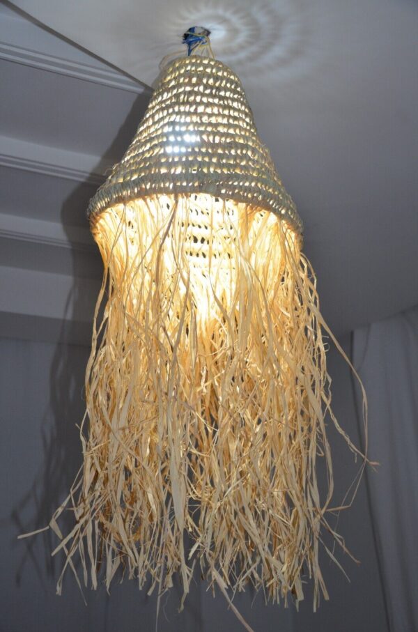 Moroccan pendant light straw and raffia, straw lampshade, raffia lamp Handmade - Image 3