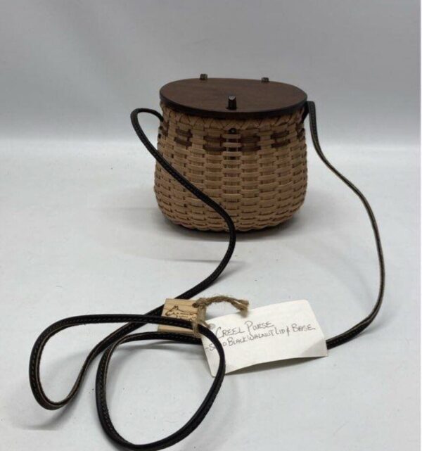 Muehling Wicker Fishing Creel Basket Purse Boho Cottagecore Vtg Walnut Wood Lid