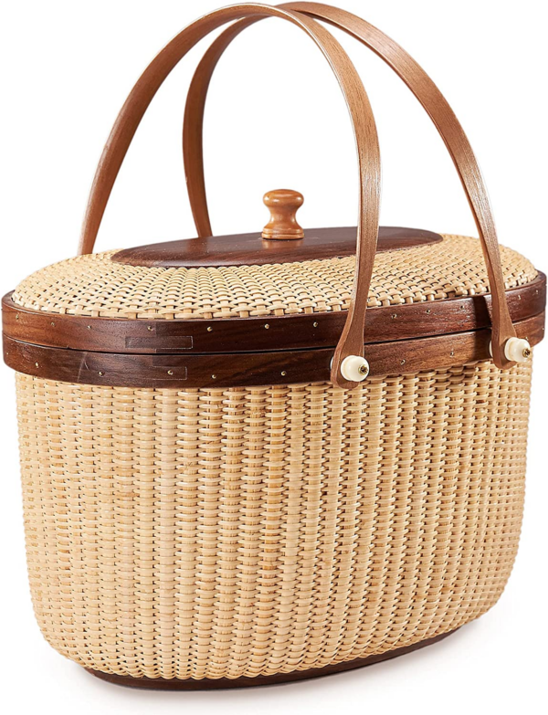 Nantucket Basket Picnic Basket Rattan Handmade Products Woven Sewing Kit Storage - Image 2