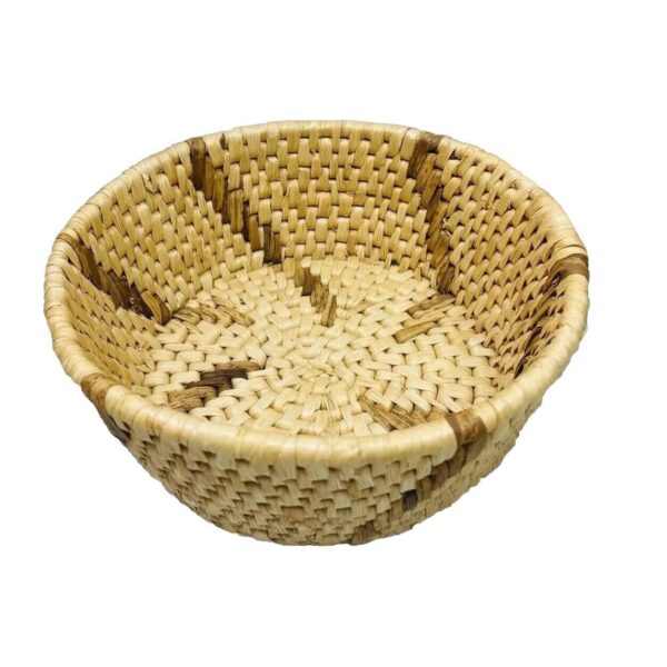 Native American Style Palm Frond Basket Hand Woven Rattan Bowl Flat Bottom 7” - Image 2