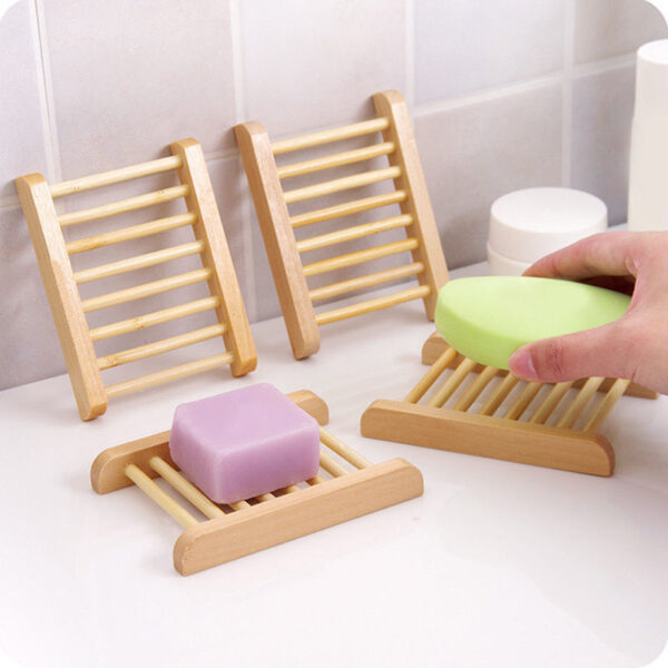 Natural Bamboo Soap Holder Dish Bathroom Shower Plate Stand Storage Wood_vm - Image 3