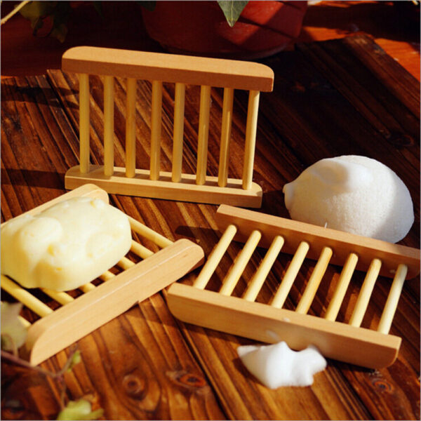 Natural Bamboo Soap Holder Dish Bathroom Shower Plate Stand Storage Wood_vm