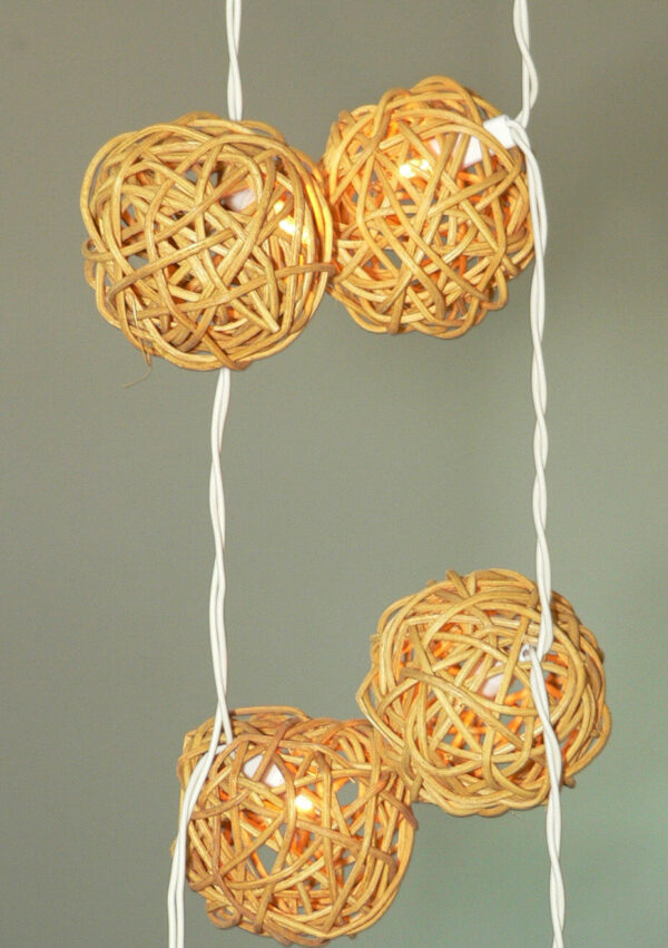 Natural Cane Rattan 5cm Ball 3m String Fairy Light Balconey Party Mains Power - Image 6