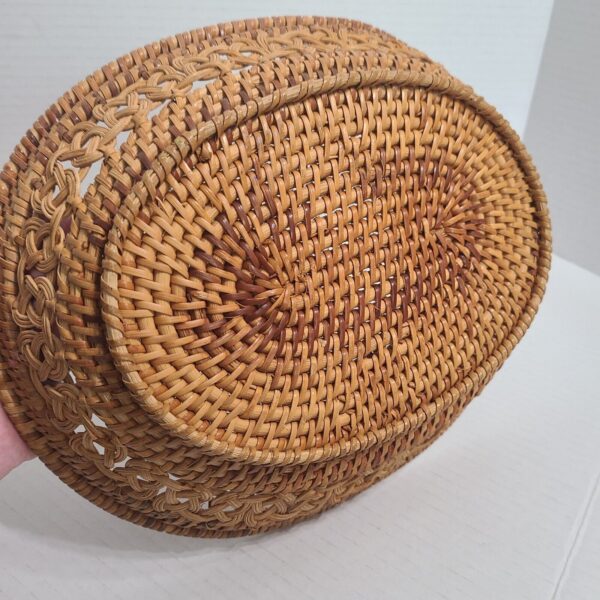 Natural Coiled Woven Boho Chic Rattan Irish Braided Detail Basket - Image 4