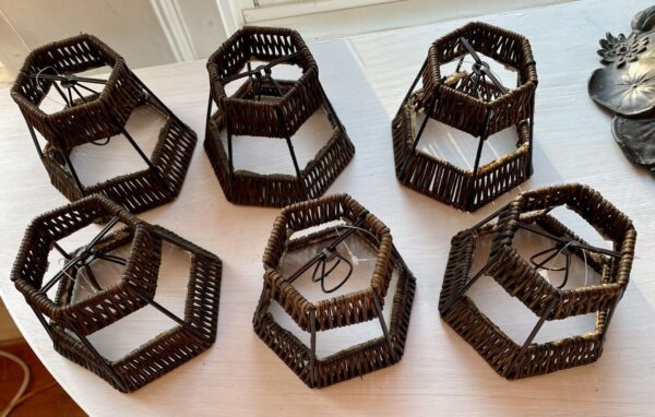 Natural Lamp Shades Woven Wicker Rattan Clip On Lot of 6 (4” x 4 1/2”) NOS - Image 2