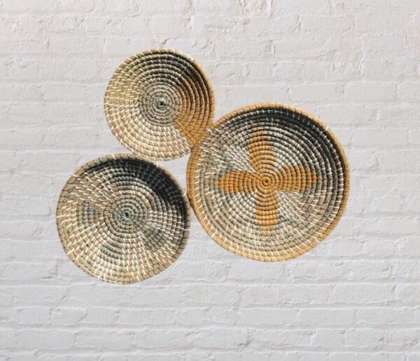 Natural Rattan Circular Woven Basket Wall Hanging Decor Plates Boho Cottagecore - Image 2