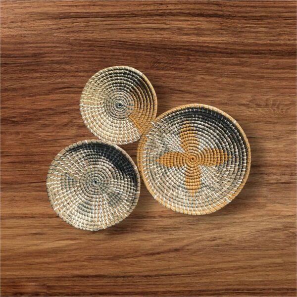 Natural Rattan Circular Woven Basket Wall Hanging Decor Plates Boho Cottagecore - Image 3
