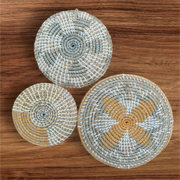 Natural Rattan Circular Woven Basket Wall Hanging Decor Plates Boho Cottagecore - Image 4