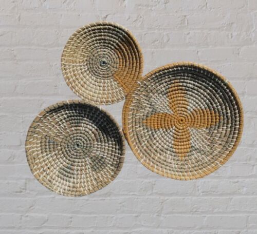 Natural Rattan Circular Woven Basket Wall Hanging Decor Plates Boho Cottagecore - Image 6