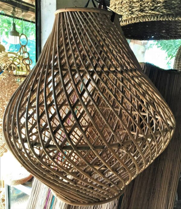 Natural Rattan Lamp Shade cane wicker hanging Pendant Light fitting 27 - Image 2