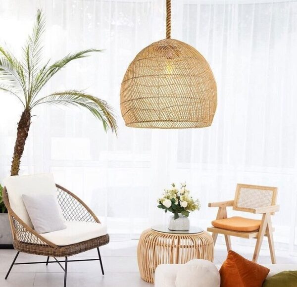 Natural Rattan Pendant Light Woven Lamp Shade Ceiling Light Handmade Lampshade - Image 2